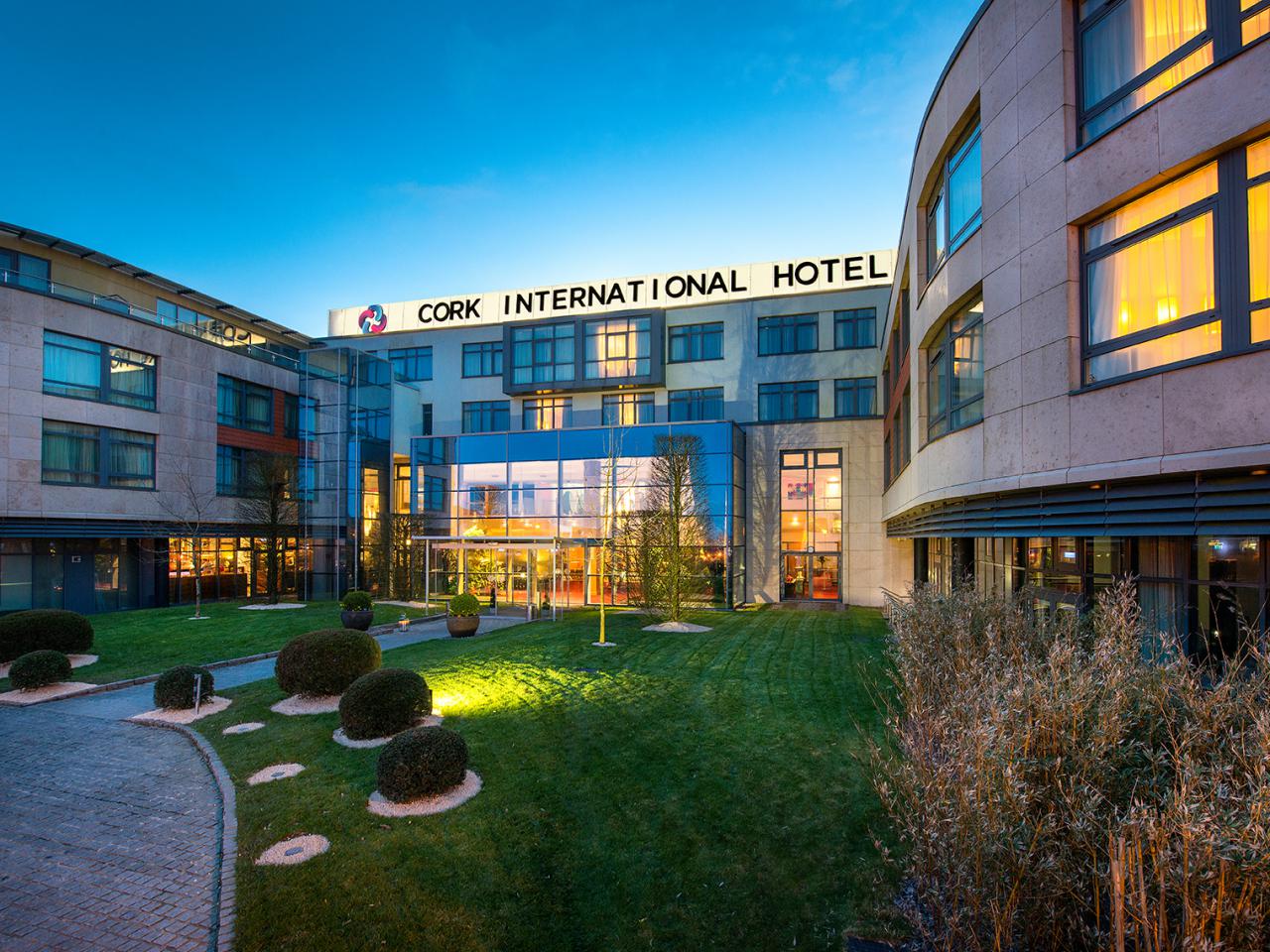 Exterior of Cork International Hotel at twilight